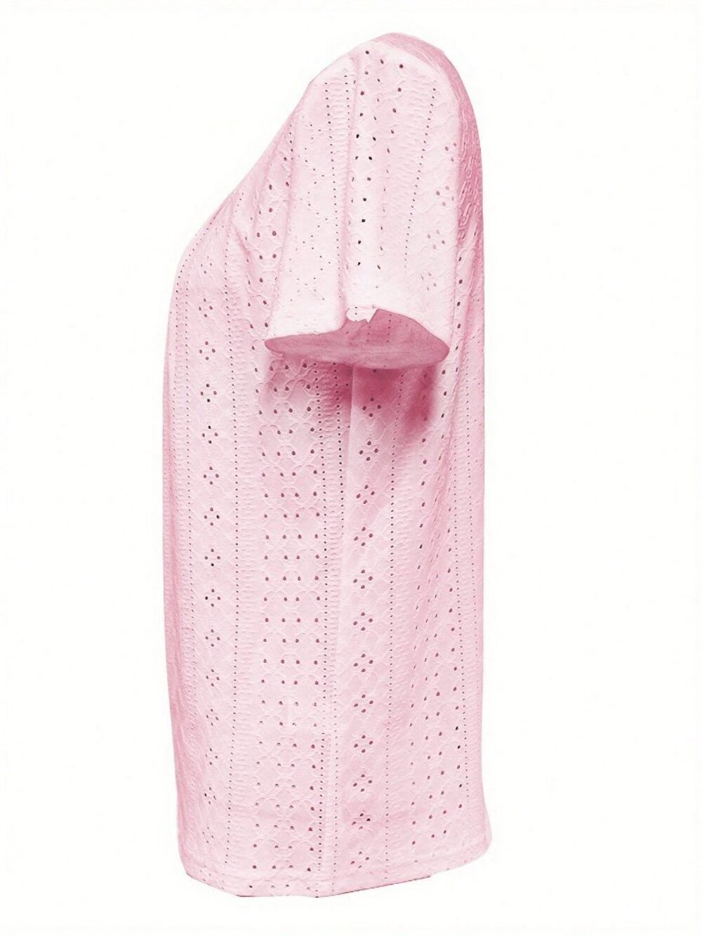 Pink Casual Women's Embroidered Square Neck Ruched Front Short Sleeve T-Shirt - Picture 3 of 9